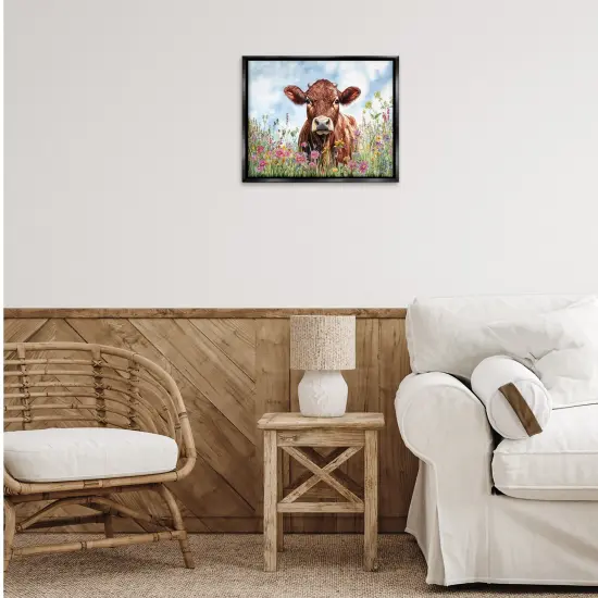 Stupell Industries Angus Cow in Field Of Flowers Floating Frame By Franklyn Gregory {2}
