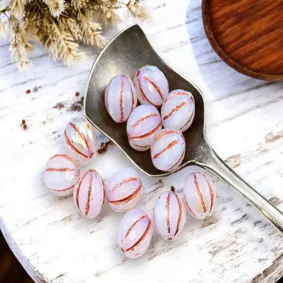 *12* 10mm Copper Washed Crystal Opaline AB Faceted Round Melon Beads {2}