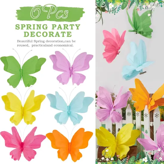 6Pcs Hanging Butterflies, Large Butterfly Decorations, 3D Paper Decoration, Pink Green Blue Orange for Baby Shower Decor Girls, Women, Paper Flowers for Wall {2}
