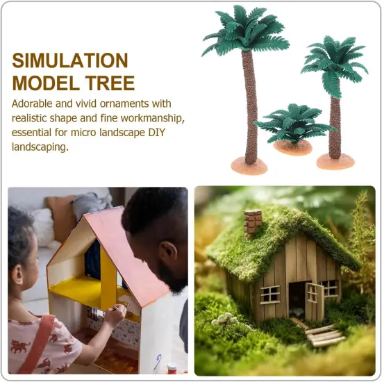 3pcs Small Coconut Palm Tree Model, Plastic Faux Fish Tank Plants Model Scenery Palm Tree Craft Statue for Micro Landscape Fairy Garden Decor {2}
