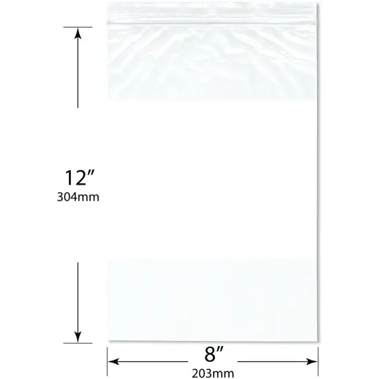 Plymor 8" x 12" (Pack of 100), 2 Mil White-Block Zipper Reclosable Plastic Bags {3}