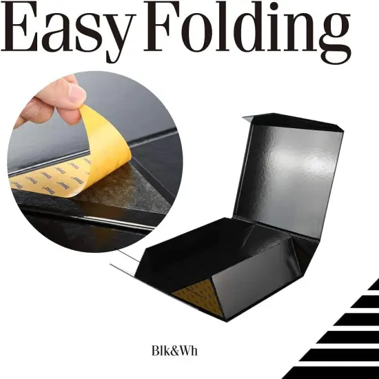 3 Extra Large Gift Boxes with Lids 16.3x14.2x5 Inches, Black Gift Boxes for Clothes and Large Gifts (Glossy Black with Grass Texture) {3}