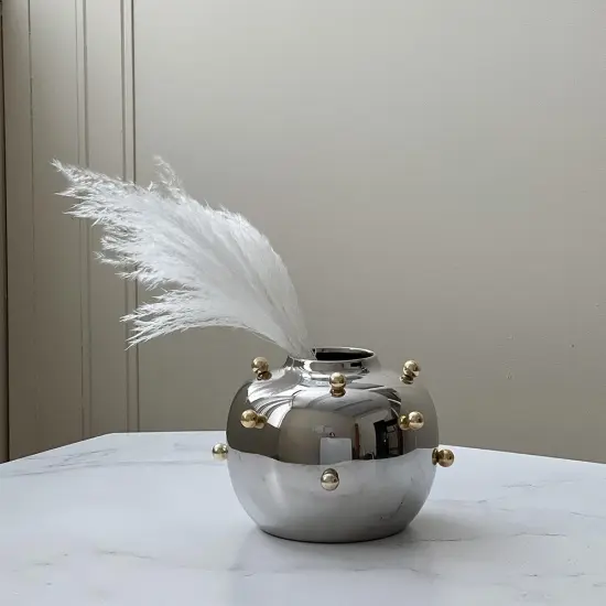 Stainless Steel Vase With Gold Balls Small {1}