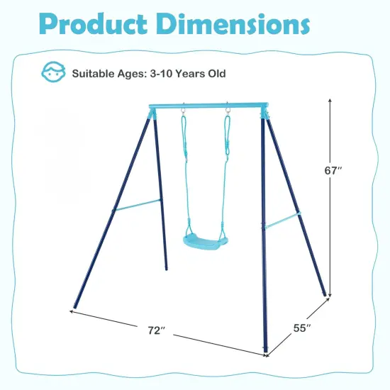 Adjustable Metal Swing Set with Stand and Seat Height 14-28 inches for Kids Blue {6}