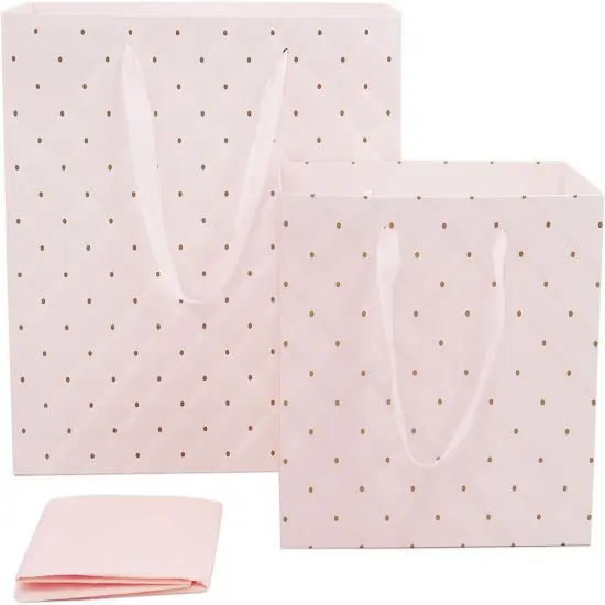 Pink Gift Bags with Tissue Paper and Handles, Large 13'' and Medium 9'' Paper Gift Bag for Girls Bridal Shower Wedding Anniversary Birthday Mothers Day {3}