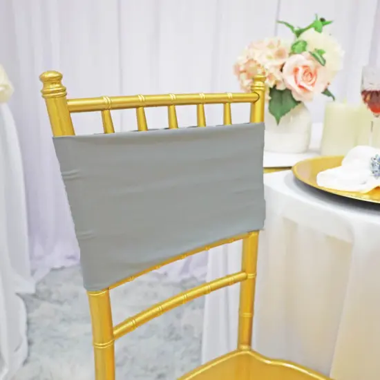 10 Pieces Shiny Silver Stretch Spandex Chair Bands 7 x 13 Inches {2}