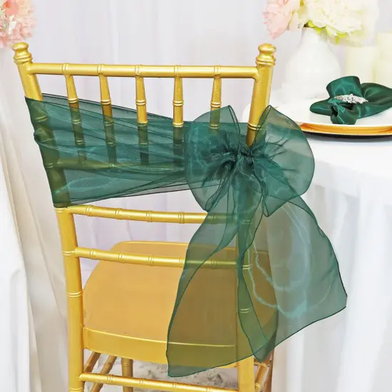 10 Pieces Hunter Green Organza Chair Sashes 8"x108" Holly Green Wedding & Event Decor {2}