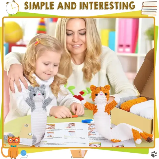 2 PCS Long Cat Bookmark Crochet Kit (Orange & Gray) {3}