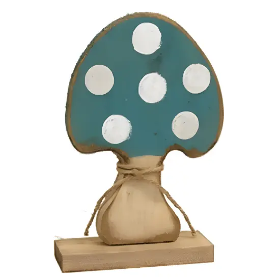 Wood Mushroom Figurines with Jute Tie and Wooden Base 4 Asstd. {3}