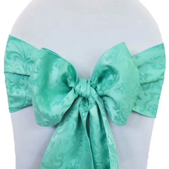 10 Pieces Tiff Blue or Aqua Blue Floral Damask Jacquard Chair Sashes 7.5 x 108 Inches {3}