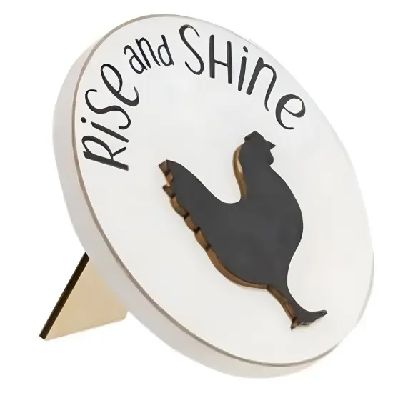 Wooden Round Signs with Easel Stand, Coffee and Rooster Cut-Out 2 Asstd. {4}