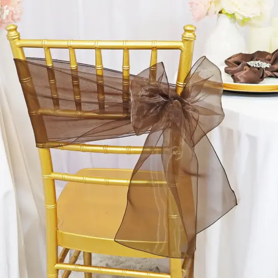 10 Pieces Chocolate Organza Chair Sashes 8"x108" Sheer Brown Chair Decor for Weddings & Events {2}
