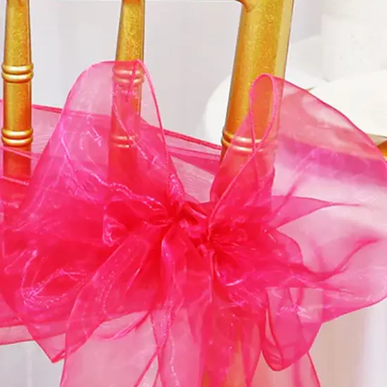 10 Pieces Fuchsia Organza Chair Sashes 8"x108" Sheer Chair Decor for Wedding & Events {3}