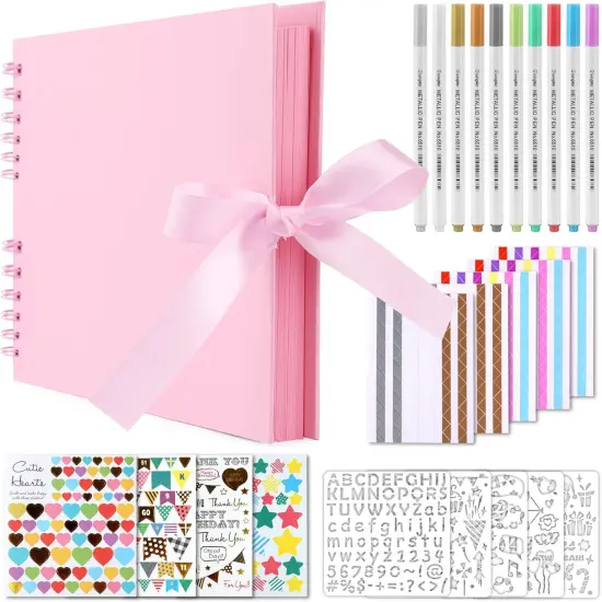 80-Page Scrapbook Album Kit with 10 Metallic Markers & Accessories - Pink (11.5*8.5 Inches) {1}