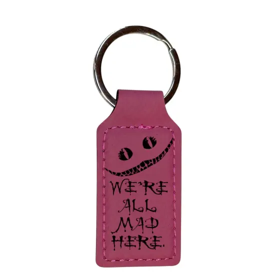 Keychain - Rectangle - We're all mad here - Leather Pink/Black {2}