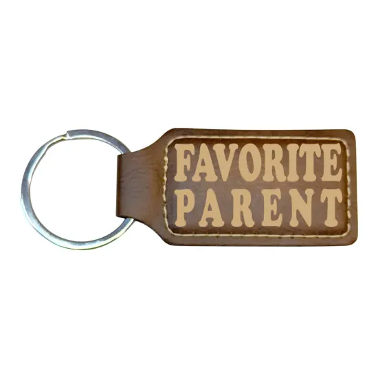 Keychain - Rectangle - Favorite Parent - Leather Black/Silver {3}