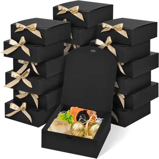18Pack Gift Boxes with Lids, 6.5X6.5X2 Inch Small Gift Boxes, Present Box with Ribbon, Black Boxes for Gifts, Wedding, Birthday Party, Baby shower, Candy, Candle {1}