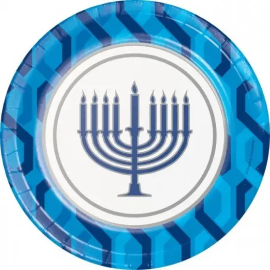 Hanukkah Menorah 7" Paper Plates - 8ct {1}