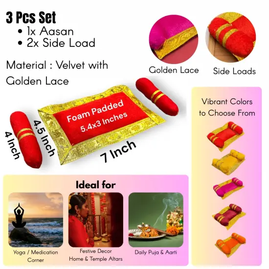 Laddu Gopal Velvet Asan Takiya Pillow Set for Lord Ganesha, Krishna, Kanha Ji, Bal Gopal God Goddess Idol Soft Mattress Cushion/gadda Bed Cum Aasan Set (7x4.5 Inch) Yellow {5}
