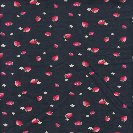 1 Yard Stretch Poplin Strawberry Print Fabric, 57/58&Prime; Wide Cotton Spandex Blend IVORY {6}