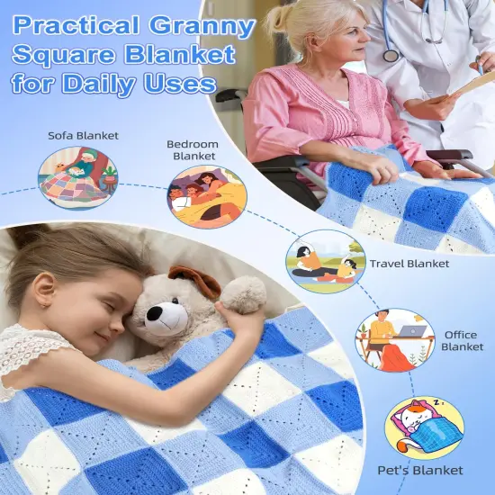 Crochet Blanket Kit - Blue White Mixed {4}