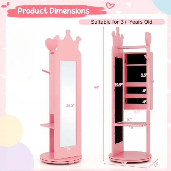 MDF Vanity Set with Full-Length Mirror, Jewelry Armoire and Stool Pink {4}