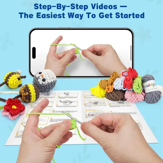 3 Animal & Flower Bookmarks Crochet Kit - Yellow, Blue, Pink {3}