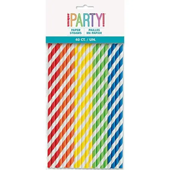 Assorted Striped Paper Smoothie Straws - 40 Pcs {1}