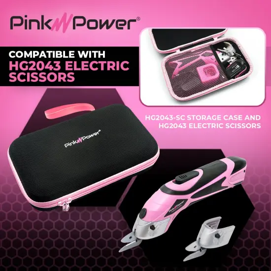 Pink Power Electric Fabric Scissors Box Cutter for Crafts, Sewing, Cardboard, Carpet, & Scrapbooking - Heavy Duty Professional Cutting Tool - Pink Cordless Electric Scissors Fabric Cutter w/ Storage Case {5}