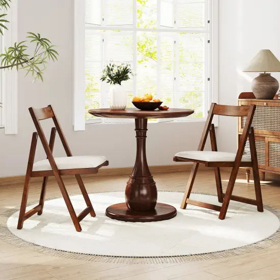 Set of 4 Folding Dining Chairs with Curved Backrest and Soft Cushion Seating Walnut {2}