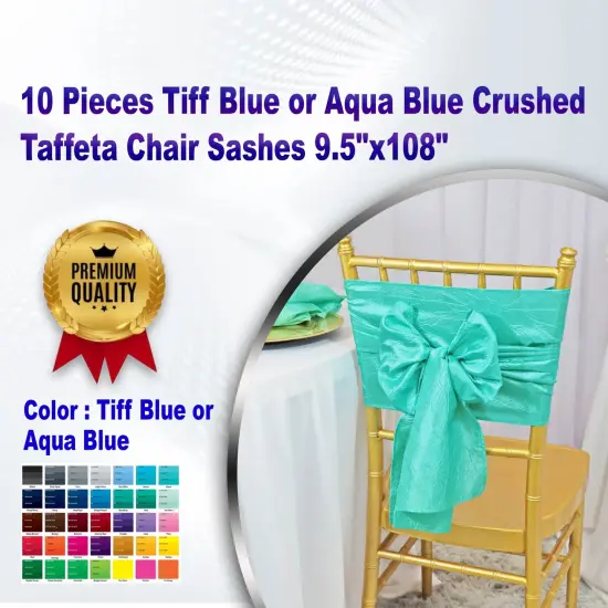 10 Pieces Elegant 9.5 by 108 inch Crushed Taffeta Chair Sashes Tiff Blue or Aqua Blue {1}