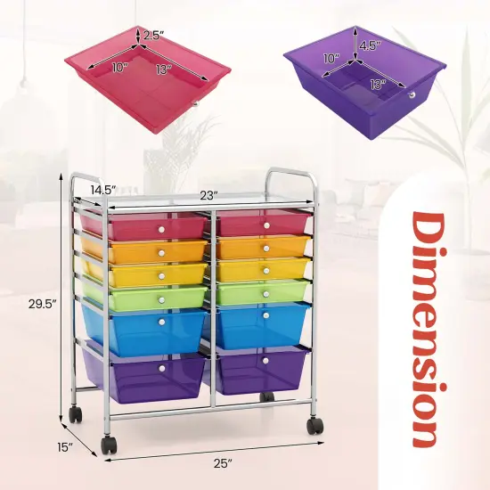 Costway 12 Drawers Rolling Cart Storage Mutlicolor Scrapbook Paper Studio Organizer Bins {3}