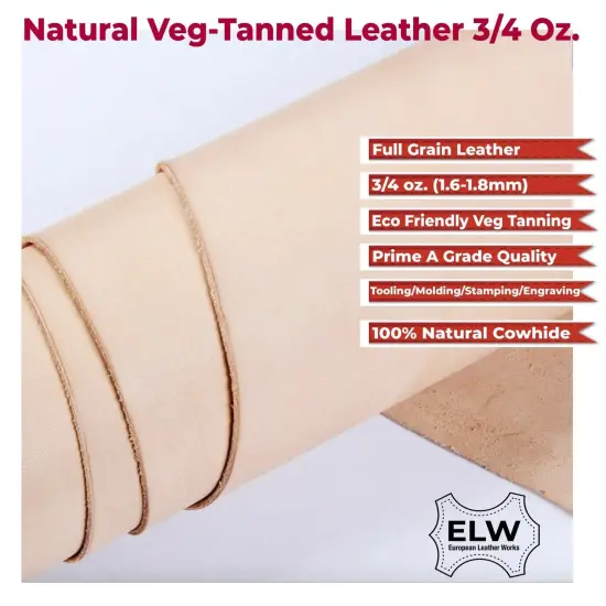Veg Tan Tooling Leather 3/4 oz (1.4-1.8mm) 2 Piece Special Price Pre-Cut 6" to 48" Import AA Grade Natural Cowhide Leathercraft, Molding, Holster, Armour, Projects, Repair, Lining {3}
