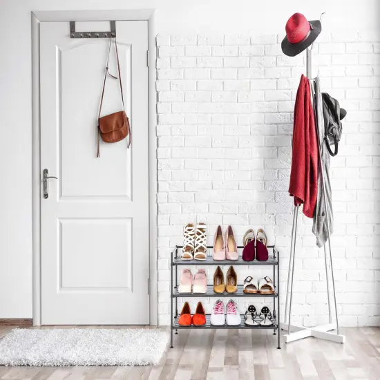 Seville Classics 3-Tier Resin Slatted Shoe Rack Silver mist {4}