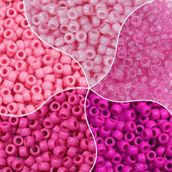 MIIIM 1000PCS 6x9mm Pony Beads Bulk, 5 Styles Pink Pony Beads for Bracelets Making Kit, Kandi, Hair Braids Crafts for Jewelry Making (Pink) {2}