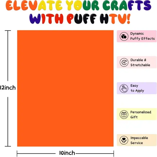 8 Pcs 3D Puff Vinyl in 8 Assorted Colors, 3D Puff Heat Transfer Vinyl for T-Shirts, 12x10 {3}