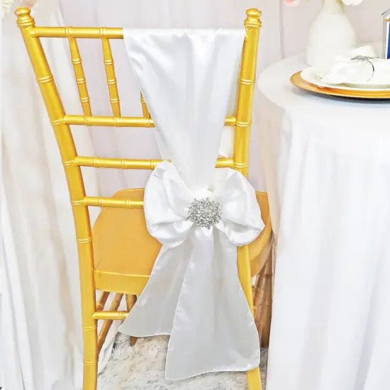 10 Pieces White Satin Chair Wraps, 8"x108" Classic Elegant Event Bands {4}