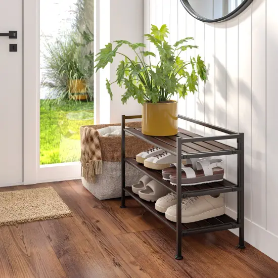 Seville Classics 3-Tier HOME Resin Slatted Shoe Rack Espresso {4}