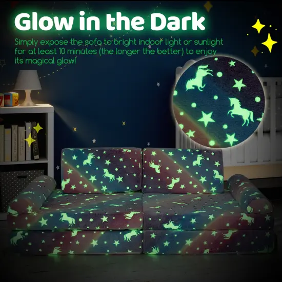 Flannel Fabric Modular Kids Play Couch with Glow-in-the-Dark Patterns Multicolor {5}