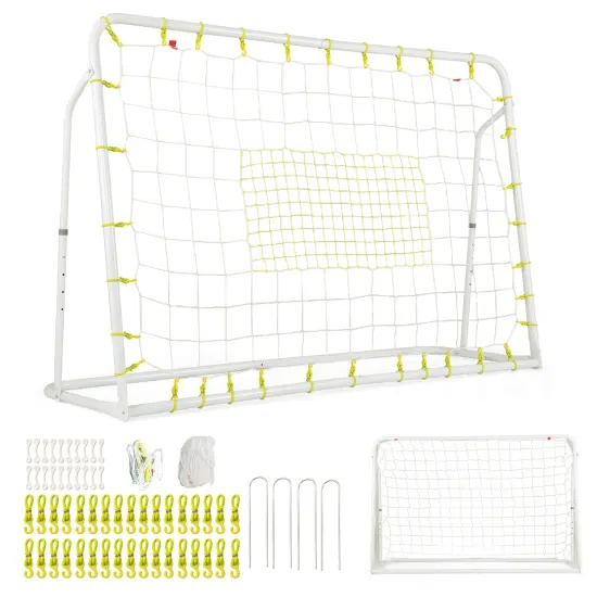 2-in-1 Kids Soccer Goal Set with Adjustable Height and Metal Pipes Ideal for Outdoor Use White {8}