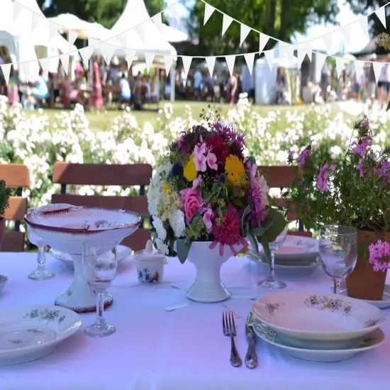 50 Feet 30 Pcs Solid White Pennant Banner Flags String Hanging Triangle DIY Flags, Bunting Streamers Decorations for Grand Opening, Birthday, Wedding, Party Celebration {4}