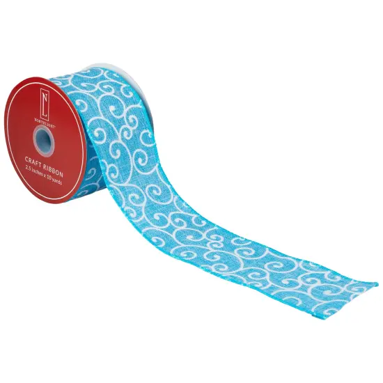 Northlight Swirl Wired Spring Craft Ribbon - 2.5" x 10 Yards - Blue and White {7}