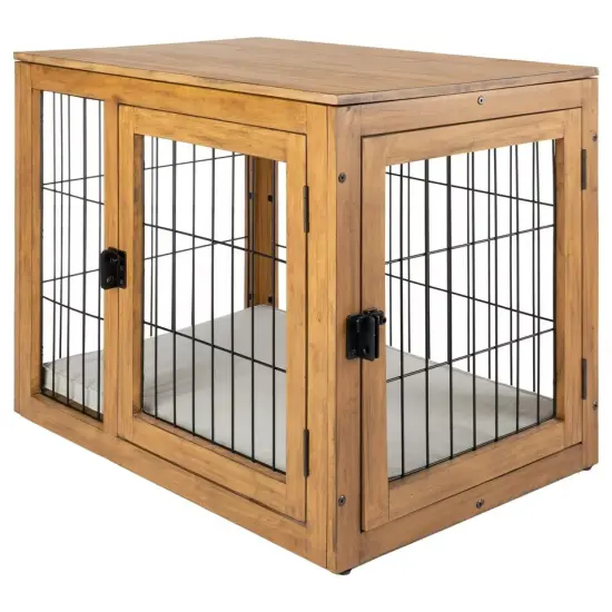 Furniture-Style Dog Crate Acacia Wood Kennel Large Dogs Cage Furniture, Natural {4}