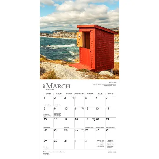Outhouses | 2026 7 x 14 Inch (Hanging) Monthly Mini Wall Calendar {3}