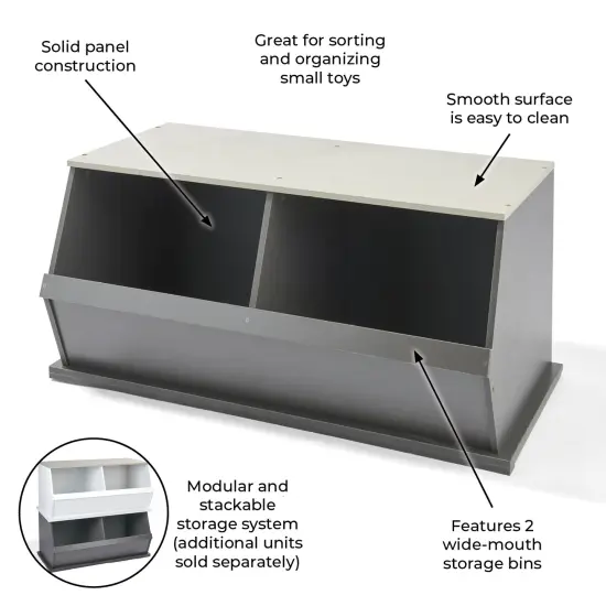Badger Basket Two Bin Stackable Storage Cubby Charcoal/White {3}