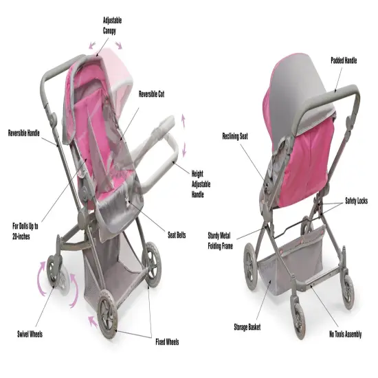 Badger Basket Voyage Twin Carriage Doll Stroller - Gray/Pink {3}