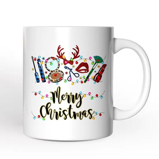 Makeup Artist Buffalo Plaid Christmas Mug, Cosmetologist Beauty and Cosmetics Gift {1}