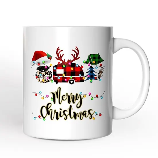 Camp Buffalo Plaid Christmas Mug, Camping Friends Gift {1}