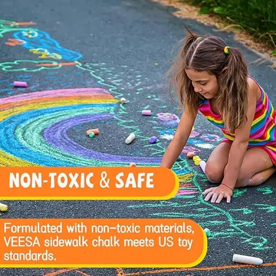 VEESA Sidewalk Chalk, 10 Colors in 52 Pcs, 4&rdquo; x 1&rdquo; - Washable Jumbo Driveway Chalk Bulk for kids Adults, Draw on Chalkboard, Blackboard and Outdoor Playground {4}