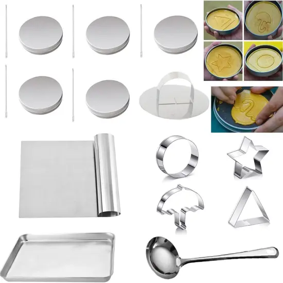 Biscuits Sugar Pie Korean Sugar Candy Making Tools Set DALGONA Kit (18pcs in 1set), Mold, Press Stainless Steel {1}